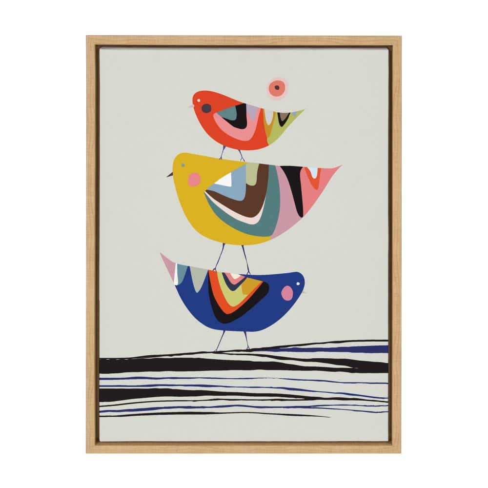 Colorful Birds Stacked Canvas Print with Natural Frame