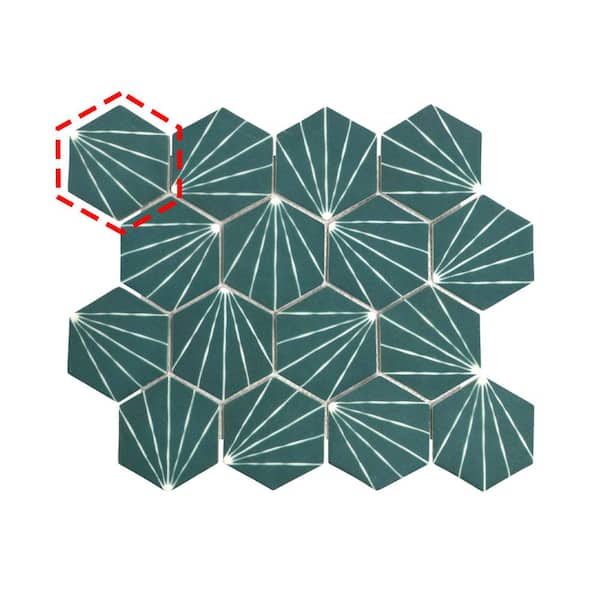 sunwings Art Deco Green Emerald Hexagon 6 in. x 6 in. Recycled Glass Matte Patterned Mosaic Floor and Wall Tile (0.25 sq.ft.)