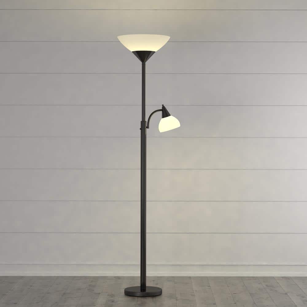 Black Adjustable Torchiere Floor Lamp with Reading Light