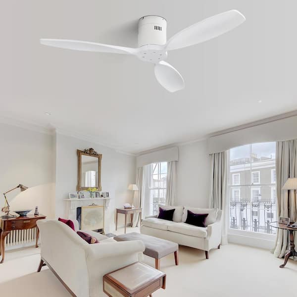 52 in. Indoor/Outdoor Flush Mount White Ceiling Fan Without Light, Remote Control and 6 Speed Reversible DC Motor
