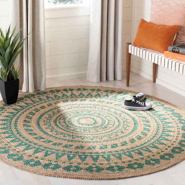 Safavieh Natural Fiber Teal Beige 3 Ft X Round Border Area Rug Nf802e 3r Safavieh Natural Fiber Teal Beige 3 Ft, 3 Round Washable Rugs