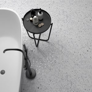 Fusion Hex Gray Terrazzo 4 in. x 0.34 in. Matte Porcelain Tile Sample