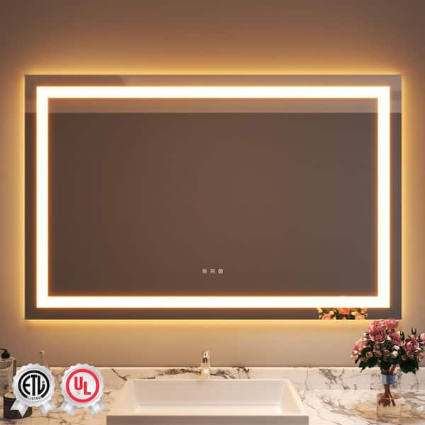 Backlit and Front Light 55 in. W x 36 in. H Rectangular Frameless Wall Bathroom Vanity Mirror