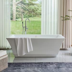 Strasbourg 59 in. x 30 in. Acrylic Freestanding Soaking Bathtub with Center Drain in White/Brushed Nickel