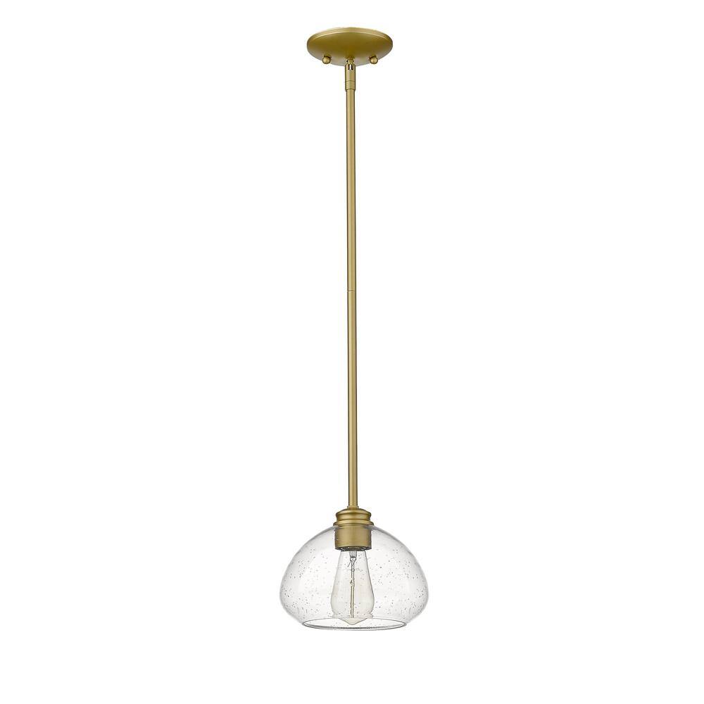 Satin Gold 8'' Mini Pendant Light with Seeded Glass Bowl