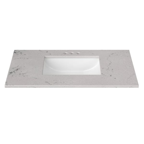 37 in. W x 22 in. D Cultured Marble Rectangular Undermount Single Basin Vanity Top in Icy Stone