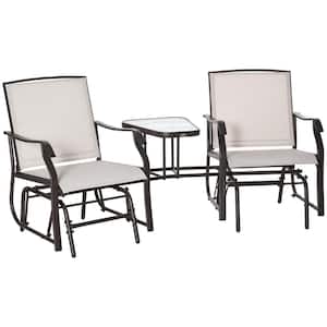 Brown Metal Outdoor Glider Chairs with Coffee Table
