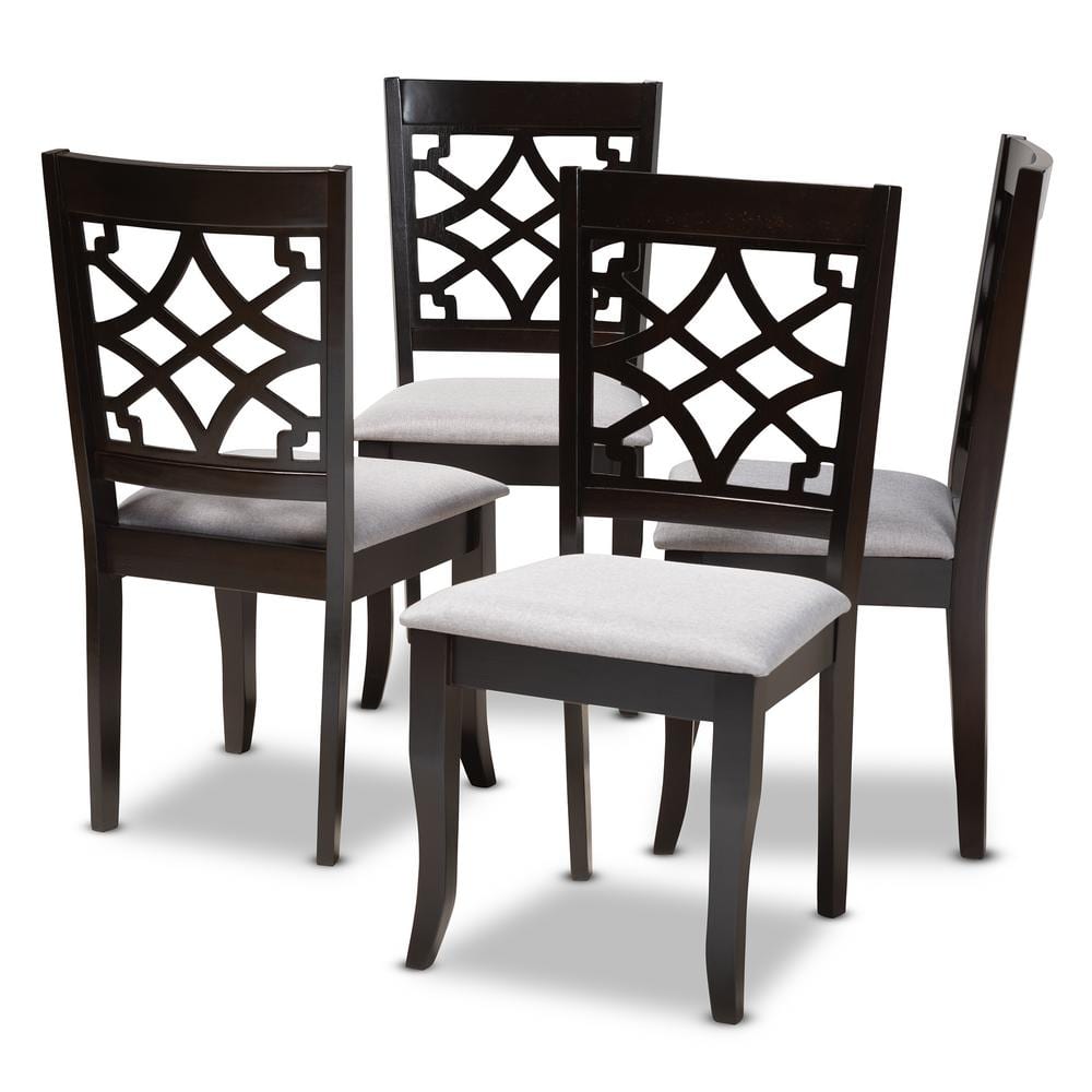 Gray Upholstered Oak Wood Dining Chairs with Cut-Out Back, Set of 4