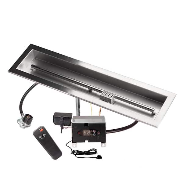 Celestial Fire Glass 30 in. x 6 in. Remote Control Fire Pit Burner Kit, Stainless Steel, Electronic Ignition, Propane