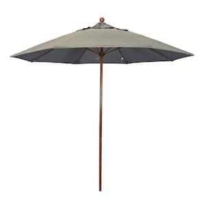 9 ft. Woodgrain Aluminum Commercial Market Patio Umbrella Fiberglass Ribs and Push Lift in Spectrum Dove Sunbrella