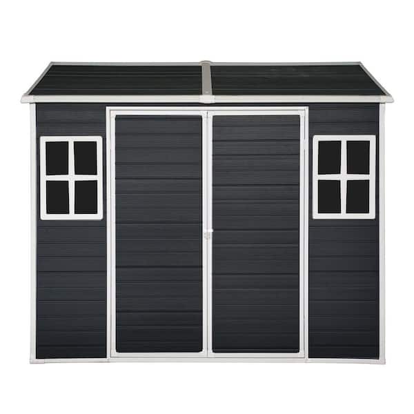 8 ft. W x 6 ft. D Black Outdoor Resin Shed with Floor and 2 Windows, Lockable Door (48 sq. ft. )