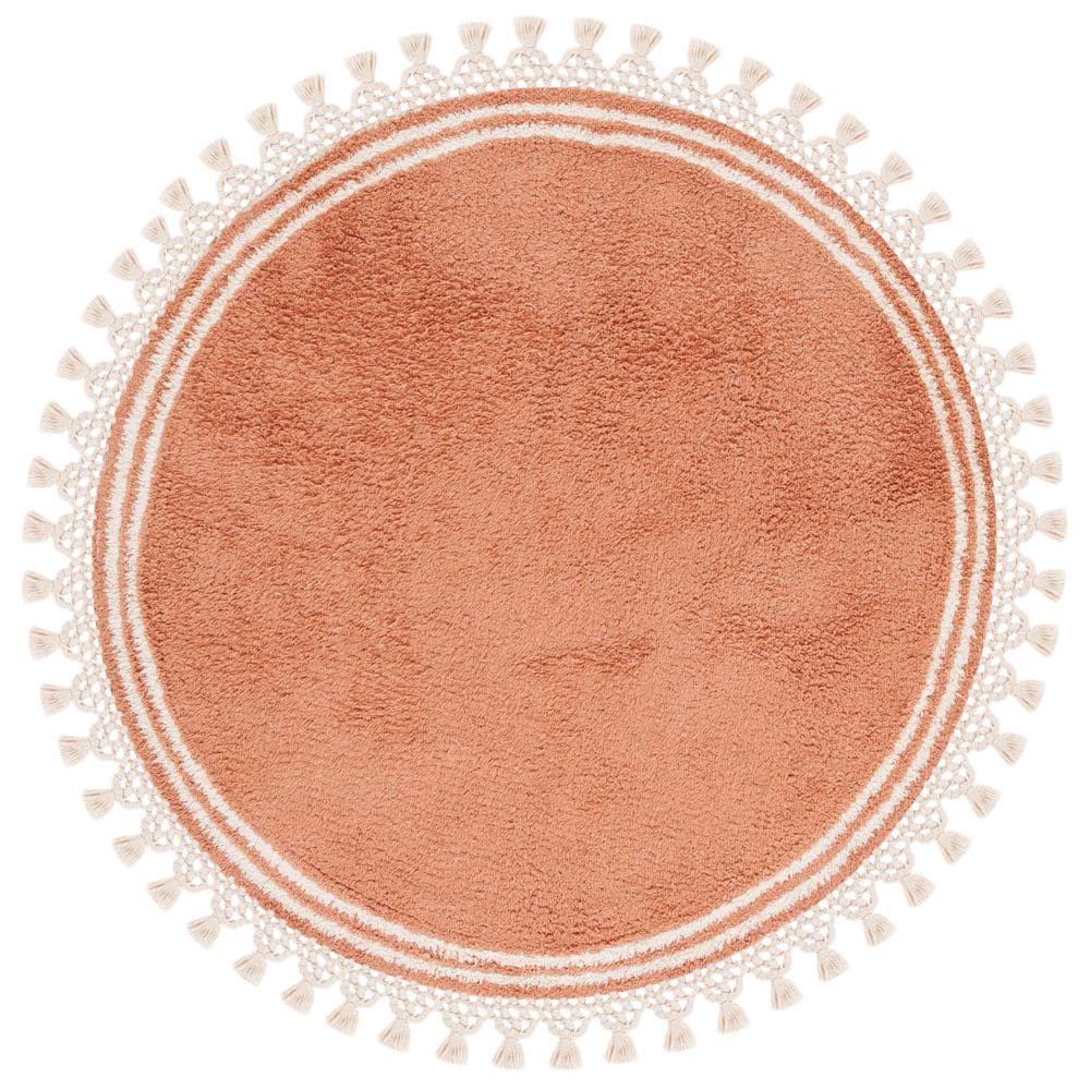 Easy Care Rust/Ivory 4 ft. x 4 ft. Machine Washable Solid Striped Border Round Area Rug price history on PriceWatchPro