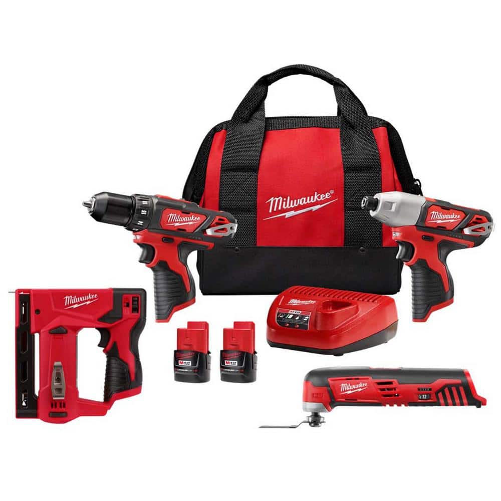 Milwaukee M12 12V Lithium-Ion Cordless 2-Tool Combo Kit w/M12 12-Volt Oscillating Multi-Tool and M12 12-Volt 3/8 in. Crown Stapler -  2494-22-24