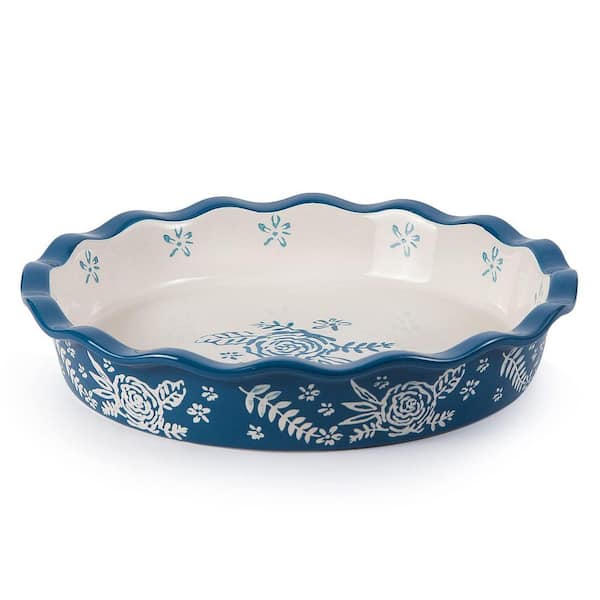 9.5 in. Round Porcelain Pie Dish with Non-Stick Surface Microwave Oven Freezer Dishwasher Safe for Baking and Serving