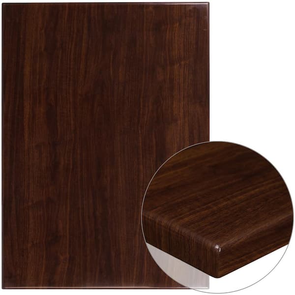 Flash Furniture 30 in. x 42 in. High-Gloss Walnut Resin Table Top with 2 in. Thick Drop-Lip