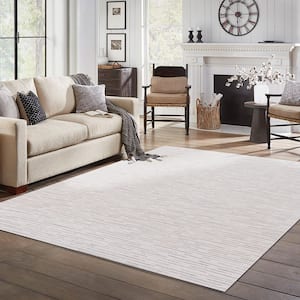 Hillah Modern Ivory/Beige 7 ft. 9 in. x 9 ft. 9 in. Striped Organic Wool Indoor Area Rug