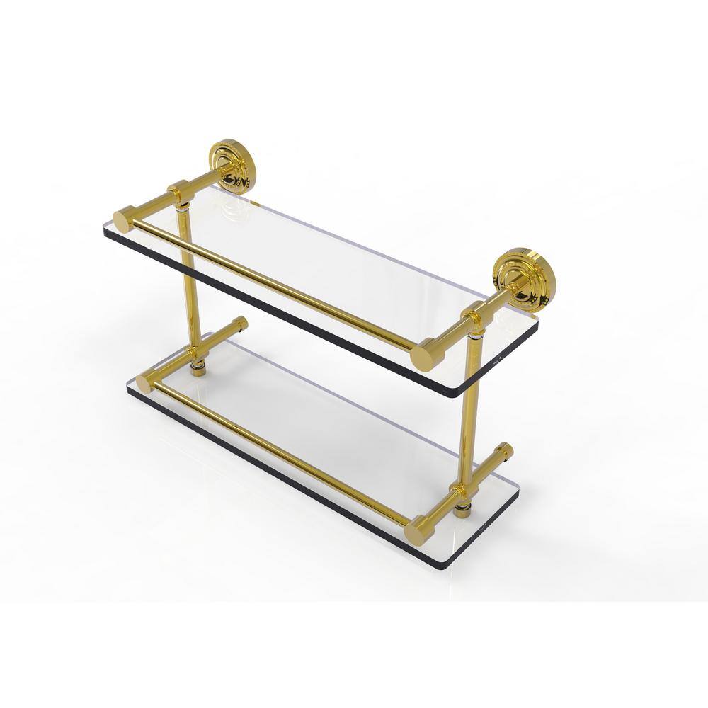 Allied Brass Dottingham 16 in. Double Glass Shelf with Gallery Rail in  Unlacquered Brass DT-2/16-GAL-UNL The Home Depot