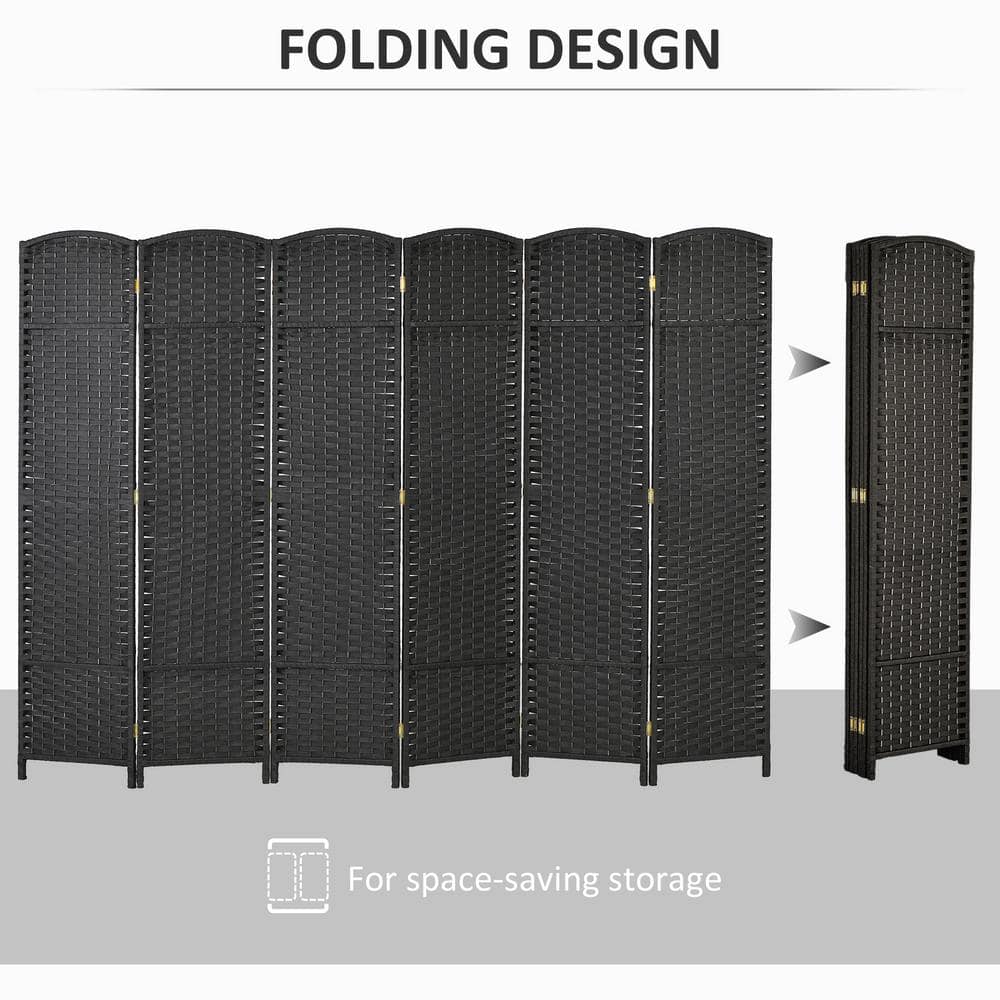 Black 6-Panel Folding Privacy Screen with Pine Wood Frame