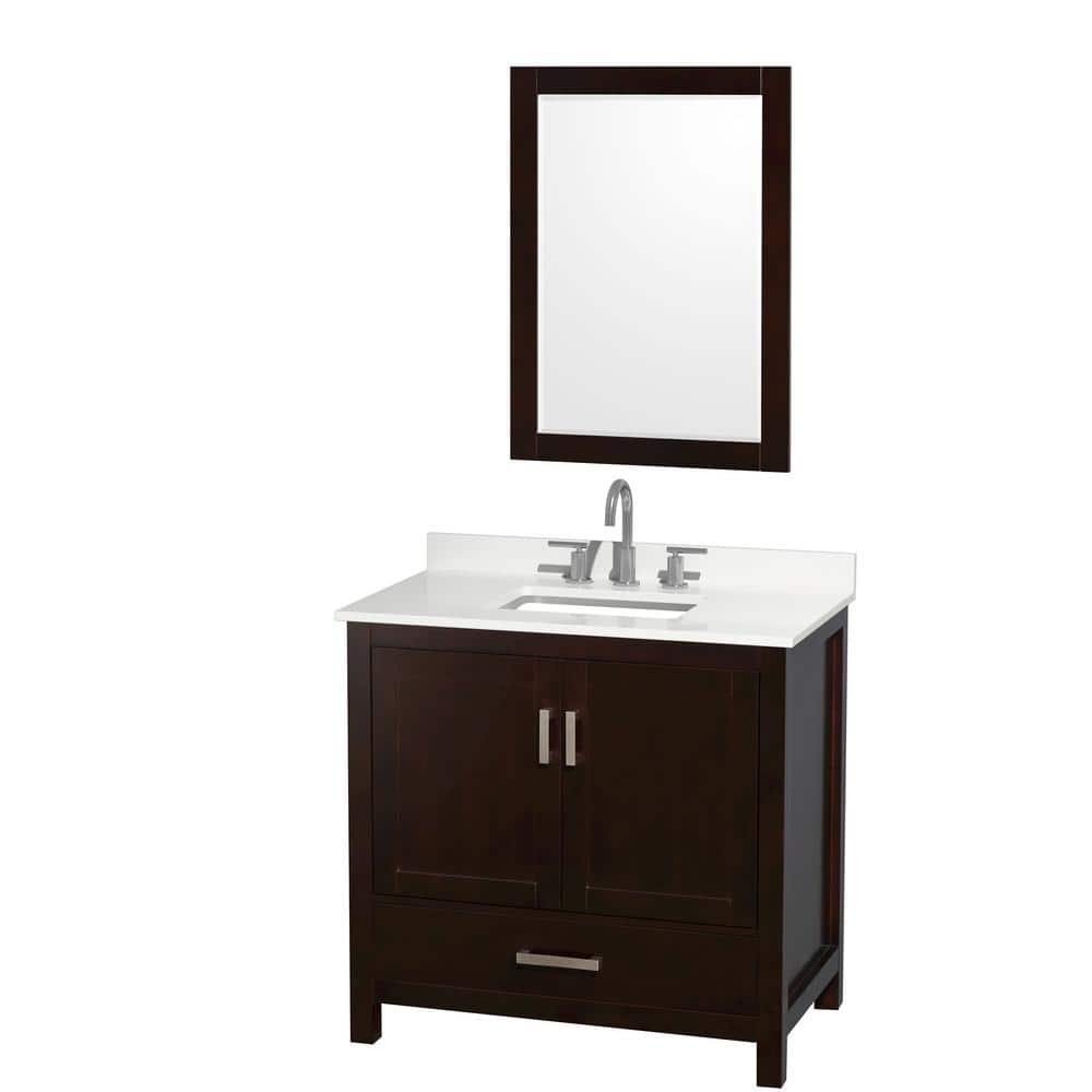 Sheffield 36 in. W x 22 in. D x 35 in. H Single Bath Vanity in Espresso with White Quartz Top and 24 in. Mirror price history on PriceWatchPro