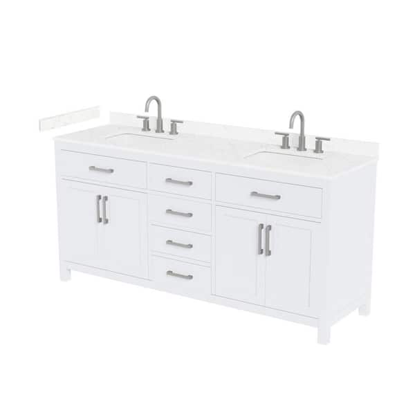 Beckett 72 in. Double Freestanding White Bath Vanity with Carrara Cultured Marble Top