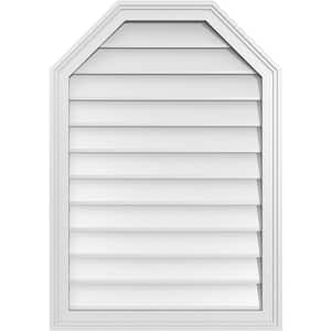 24 in. x 34 in. Octagonal Top Surface Mount PVC Gable Vent: Decorative with Brickmould Frame