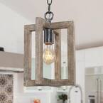 Rustic Wood Mini Pendant Light, Niki 1-Light Industrial Farmhouse Pendant Light in Minimalist style