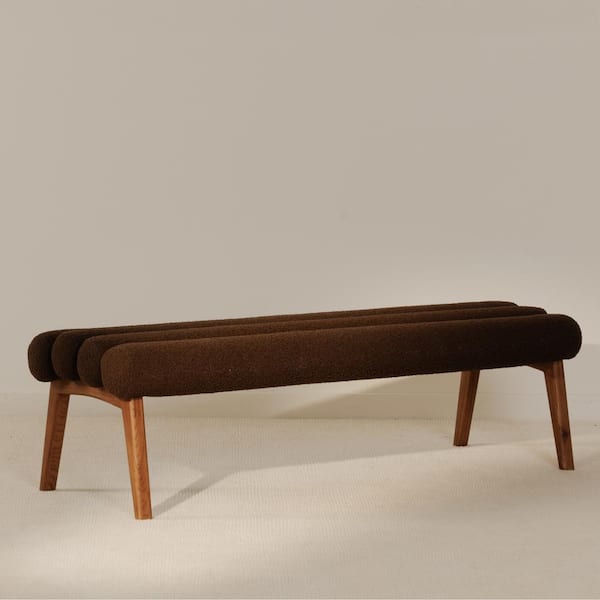 NADAAL STUDIOS Ashby Arlo Deep Brown 60 in. Dining Bench with Ash Wood Legs and Foam Cushions