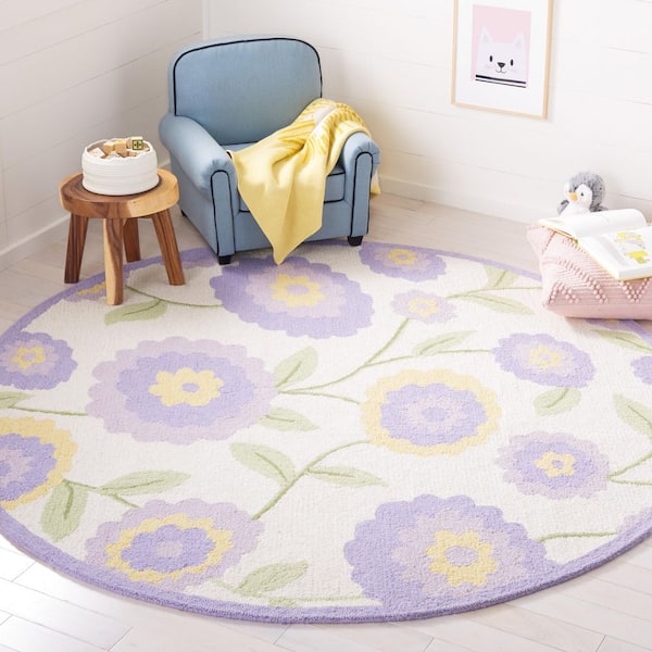 Safavieh Kids 6 ft. x 6 ft. Lavender/Ivory Floral Round Rug