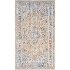 Timeless Classics Grey Gold 3 ft. x 4 ft. Center medallion Traditional Area Rug