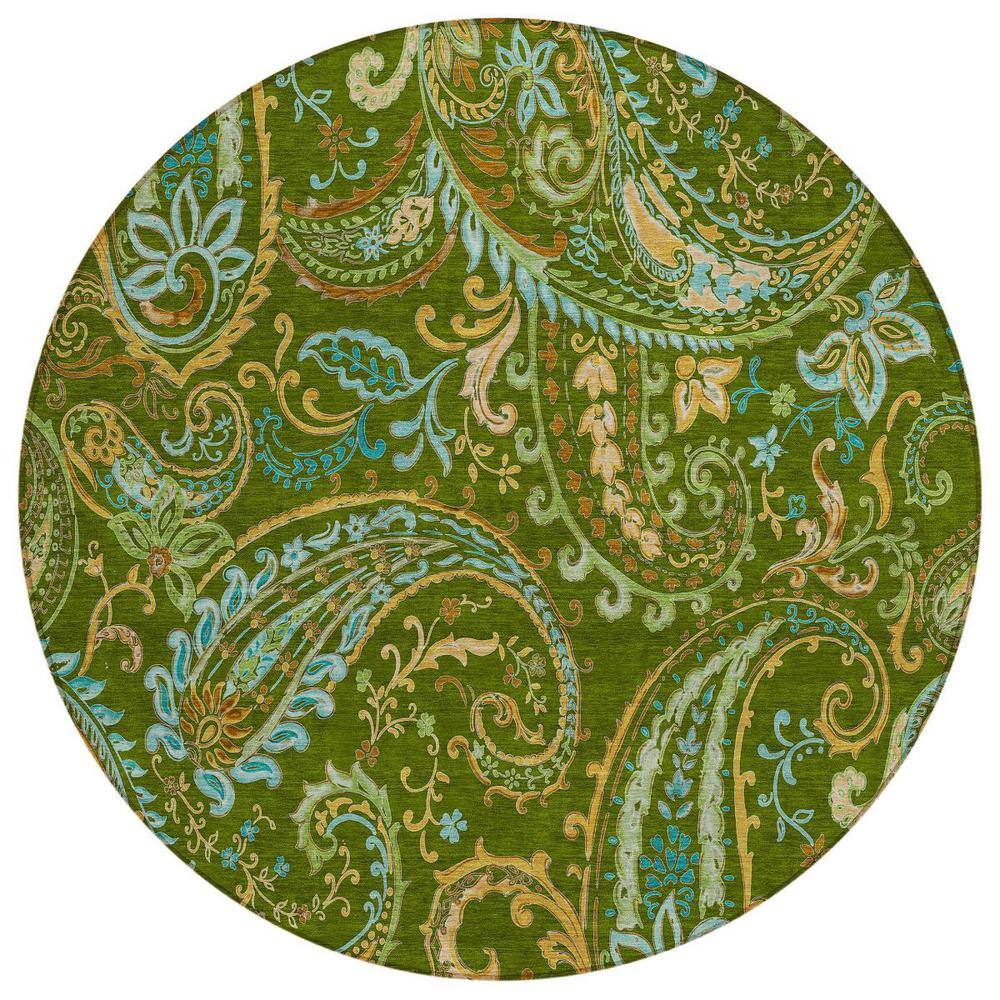 Green 8 ft. Round Woven Paisley Polyester Round Indoor/Outdoor Area Rug price history on PriceWatchPro