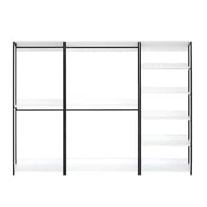 Fiona 111 in. W White Freestanding 3 Tower System 7 -Shelf Walk in Wood Closet System with Metal Frame