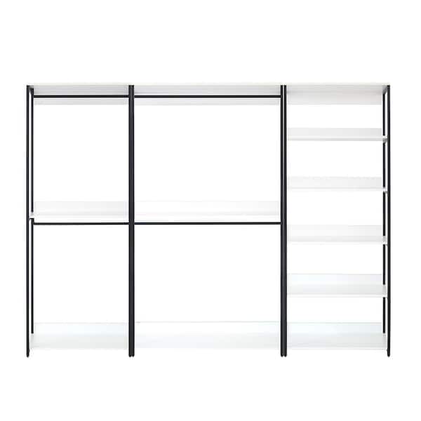 Klair Living Fiona 111 in. W White Freestanding 3 Tower System 7 -Shelf Walk in Wood Closet System with Metal Frame
