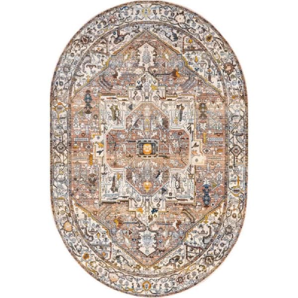 Ethel Medallion Fringe Rust 3 ft. x 5 ft. Indoor Oval Area Rug
