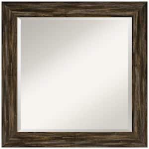 Fencepost Brown Narrow 24.5 in. x 24.5 in. Beveled Square Wood Framed Bathroom Wall Mirror in Brown