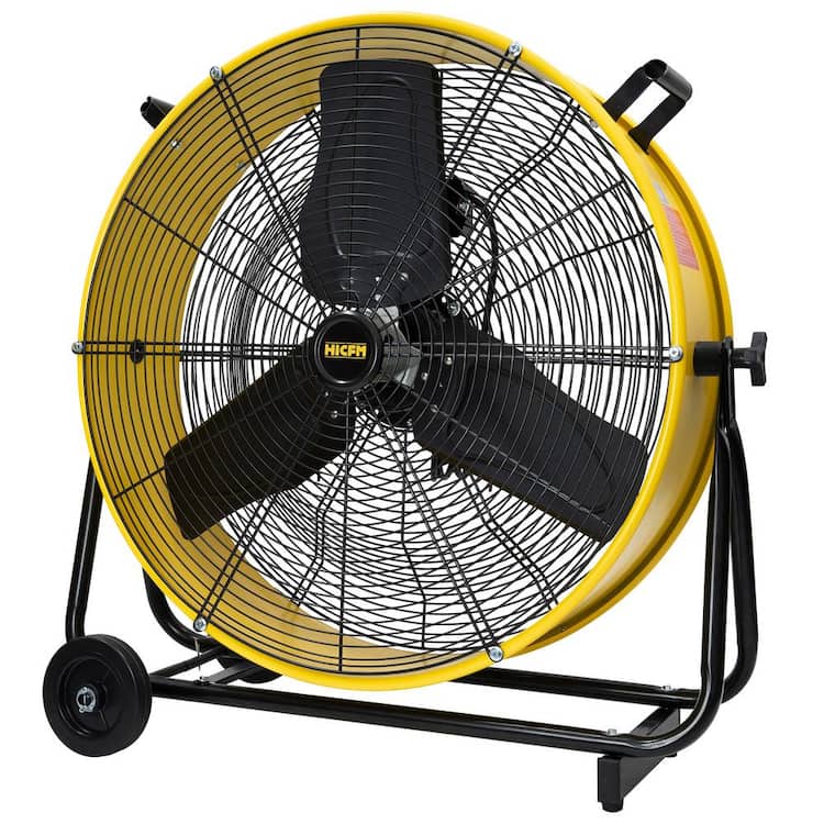 WOCK 24 in. Enclosed Motor Drum Fan in Yellow with 2 Speeds, 1/3 HP Powerful Motor, 9,200 CFM, Aluminum Fan Blades