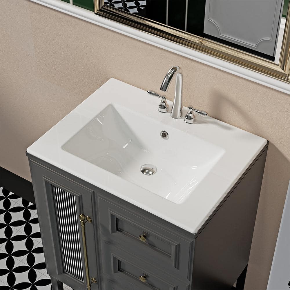 Huntington Beach 24 in. Bathroom Sink in White Ceramic Rectangular Drop-in 