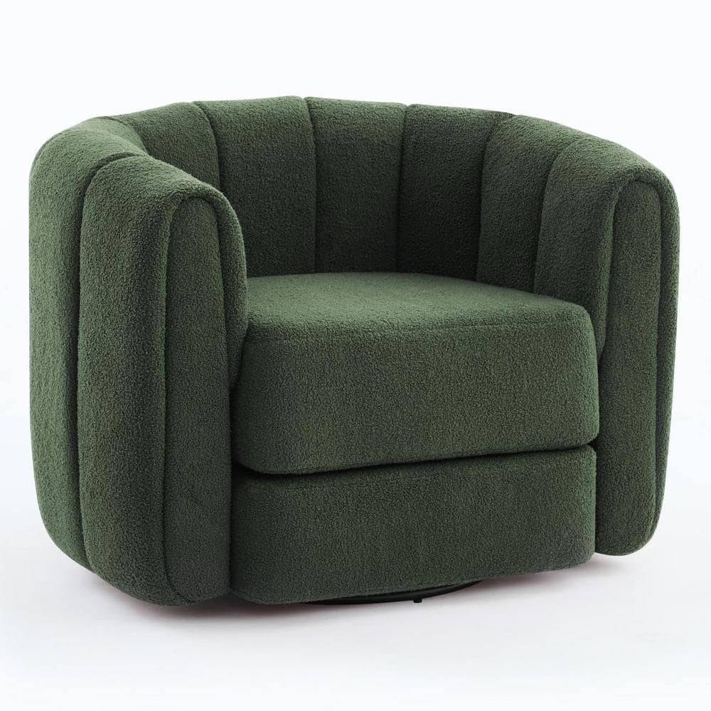 37 in. Teddy Fabric Plush Pumpkin Barrel Chair with Swivel (Set of 1) - Gre