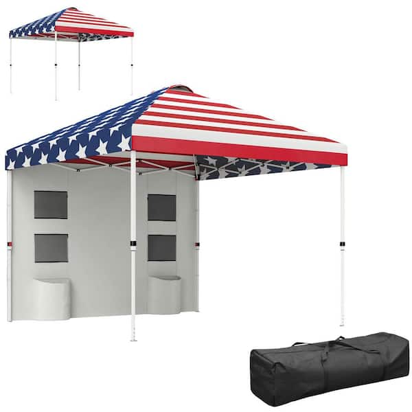 Outsunny 10 ft. x 10 ft. American Flag Pop Up Canopy Tent with Sidewall, Instant Sun Shelter with Storage Pockets