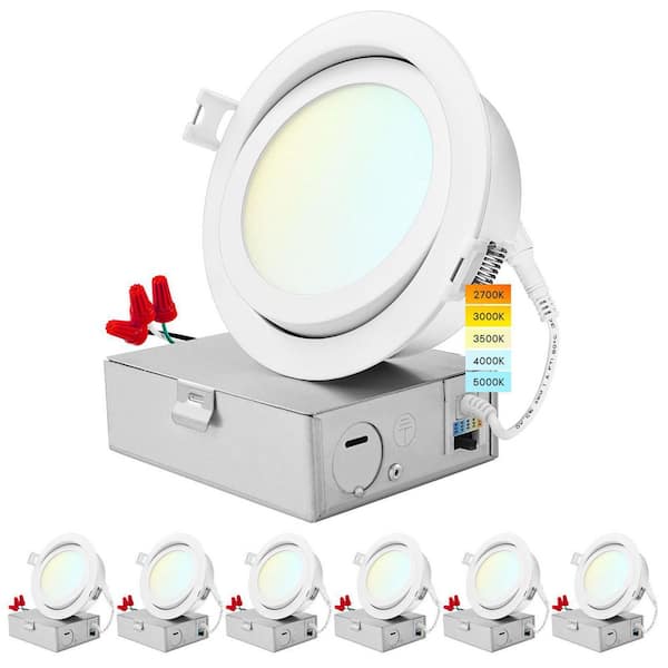 LUXRITE 4 in. Gimbal Canless 12W 5 Color Options New Construction 950 Lumens Integrated LED Recessed Light Kit J-Box (6-Pack)