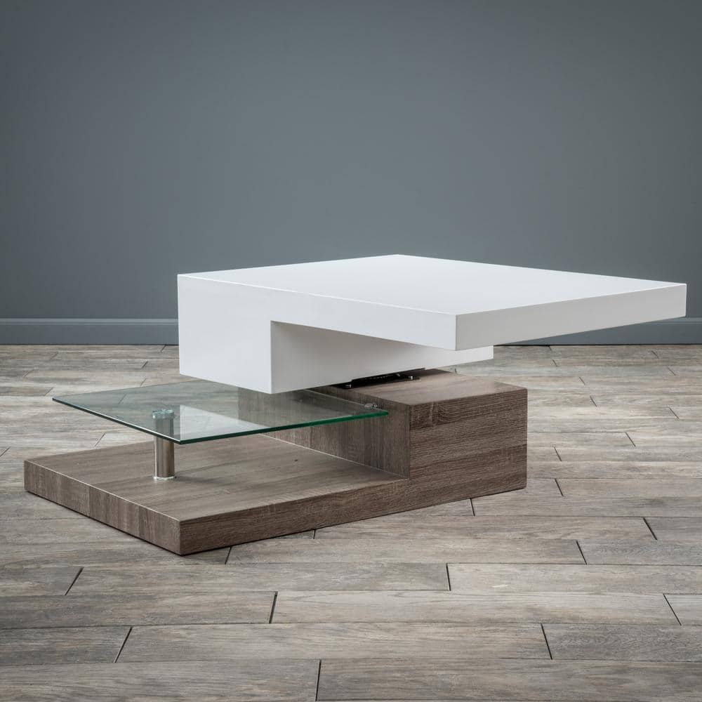 Bridgetown 36" White and Oak Rotatable Coffee Table
