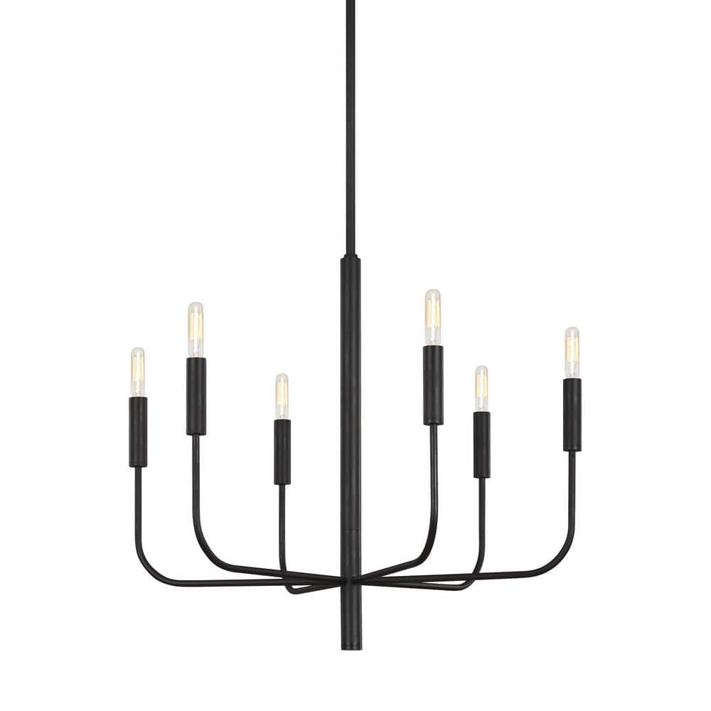 Brianna 24" Aged Iron 6-Light Chandelier with Candelabra Bulbs