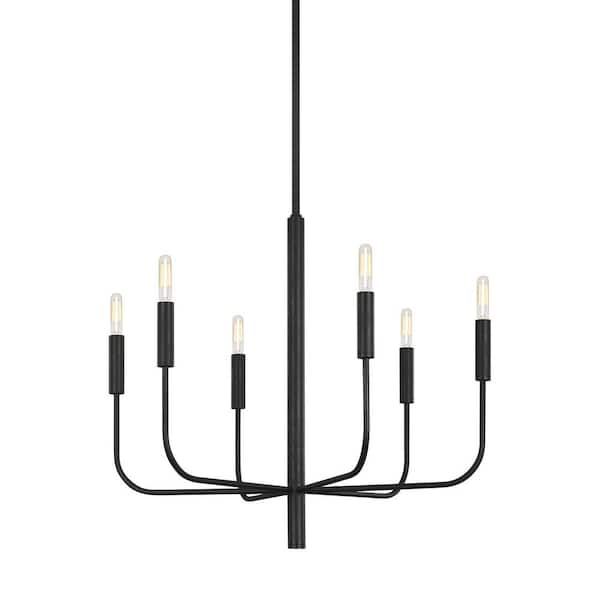 Generation Lighting - Brianna 6-Light Aged Iron Minimalist Modern Hanging Candlestick Chandelier