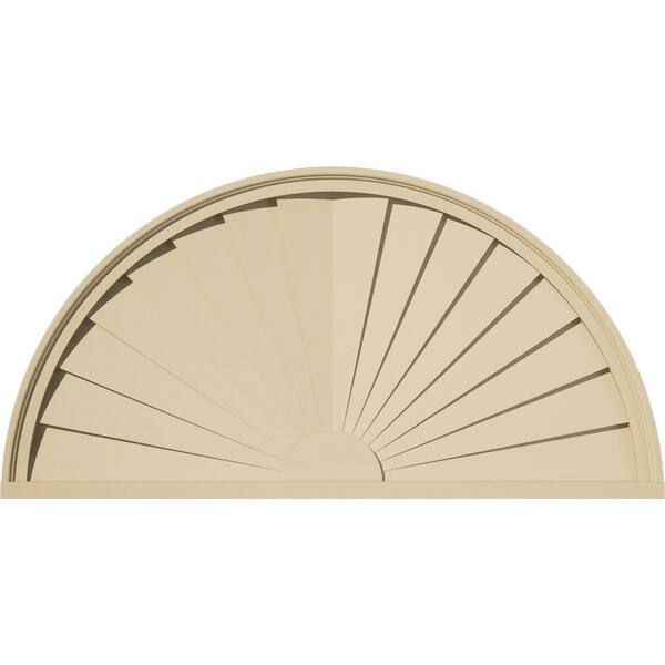 Ekena Millwork 42 in. W x 21 in. H x 2 in. P Half Round Sunburst Signature Urethane Pediment, Primed Tan
