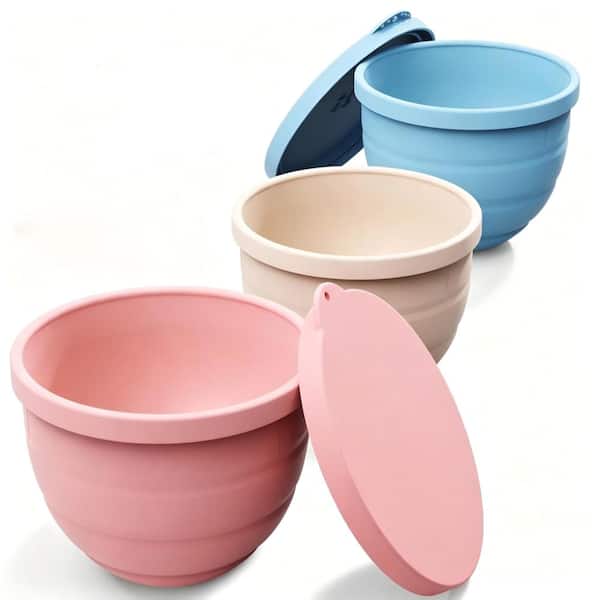 Silicone Bowl Liners for KitchenAid Tilt-Head 5QT Mixers,3pcs with Lids(Pink+White+Blue)
