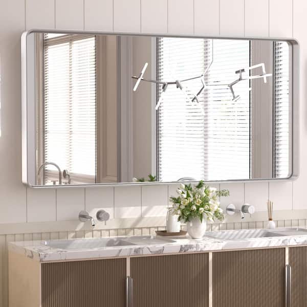 TETOTE 48 in. W x 24 in. H Rectangular Aluminum Framed Wall Mount Bathroom Vanity Mirror in Silver