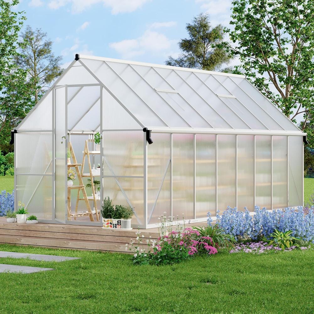 8x16 FT Walk-in Greenhouse, Aluminum Frame, Polycarbonate Panels, Roof Vent, Gutter, Silver price history on PriceWatchPro