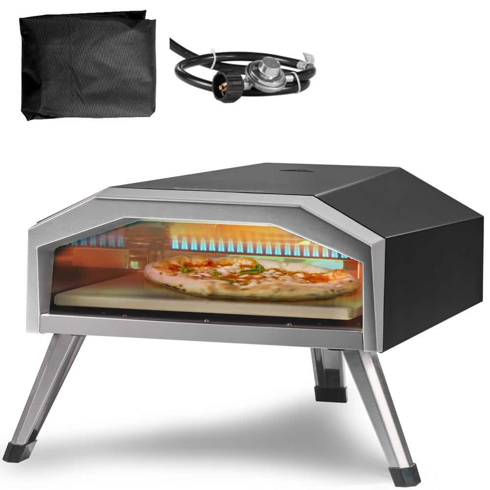 VEVOR Outdoor Pizza Oven, Nature Gas Fired, 13 in. Thick Stainless Steel with Pizza Stone, Portable Pizza Grill in Black