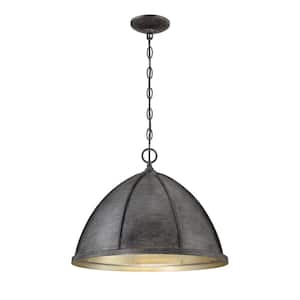 Laramie 18 in. W x 13 in. H 1-Light Chelsea Walnut Shaded Pendant Light with Metal Dome Shade