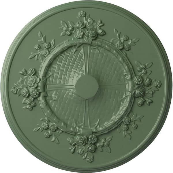Ekena Millwork 27" x 1-1/8" Flower Urethane Ceiling (Fits Canopies up to 3-7/8"), Hand-Painted Athenian Green