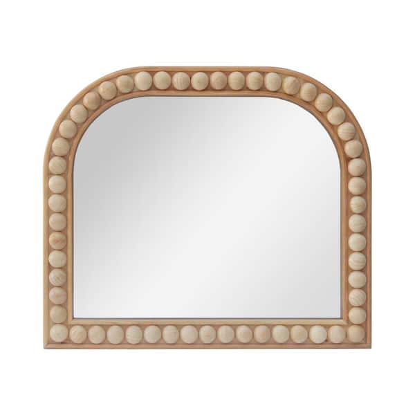 PARISLOFT 27.5 in. W x 23.5 in. H Arched Framed Natural Wood Wall Mirror